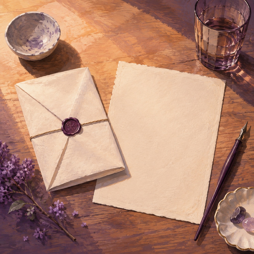 An envelope beside a clean writing sheet