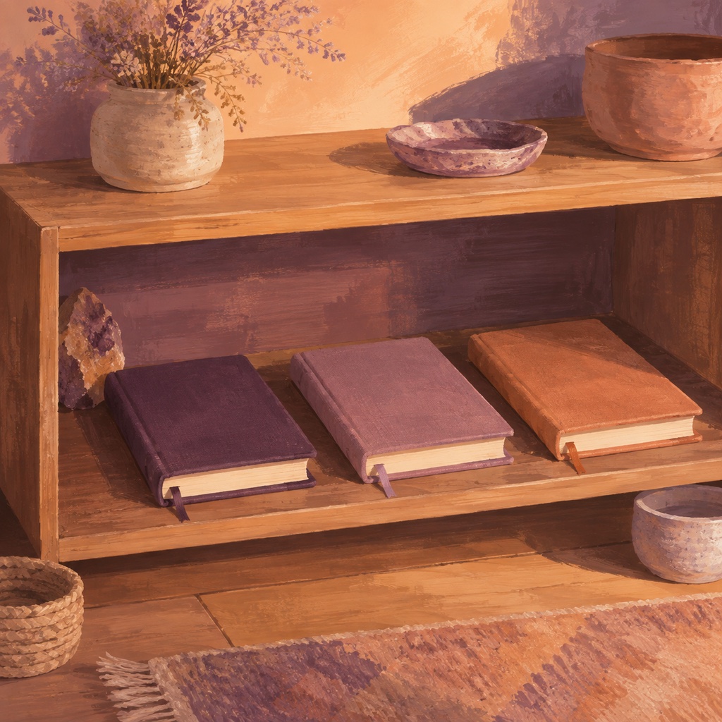 Journals on a shelf