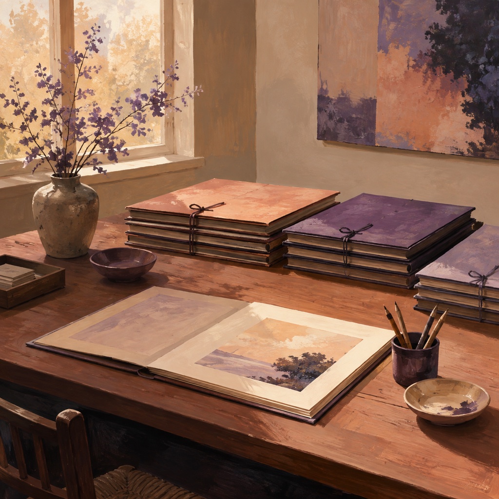A tabletop with filed folios